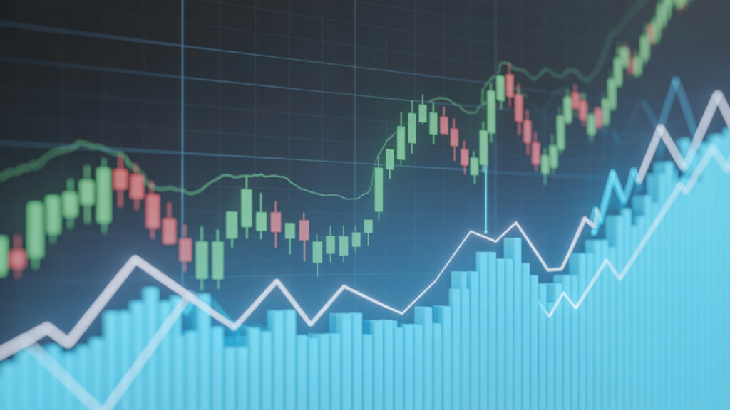 Digital financial chart displaying Nifty 50 and Sensex trends in stock market trading interface