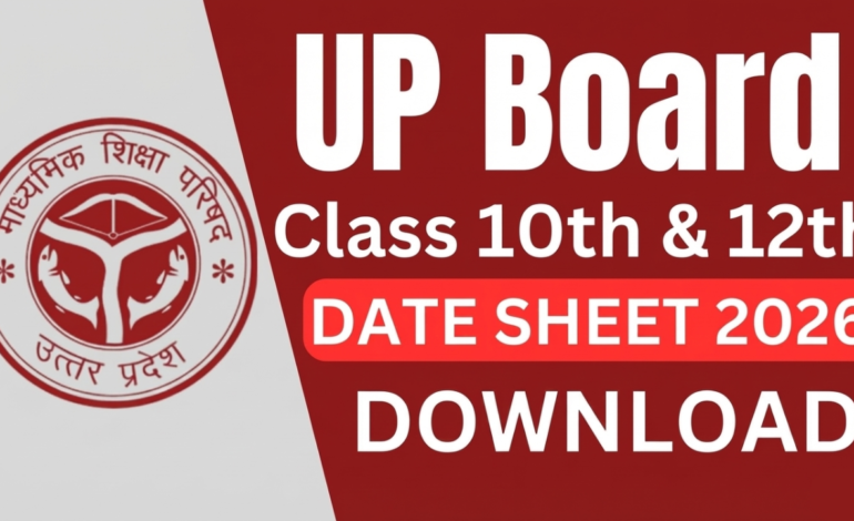UP Board 10th and 12th Exam 2026 timetable announcement with students preparing for board exams